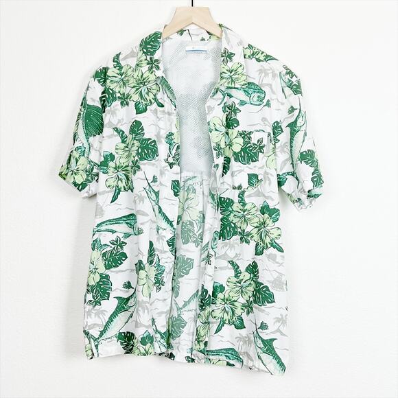 Columbia PFG Trollers Best Short Sleeve Fishing Shirt Small Green White - Picture 13 of 13